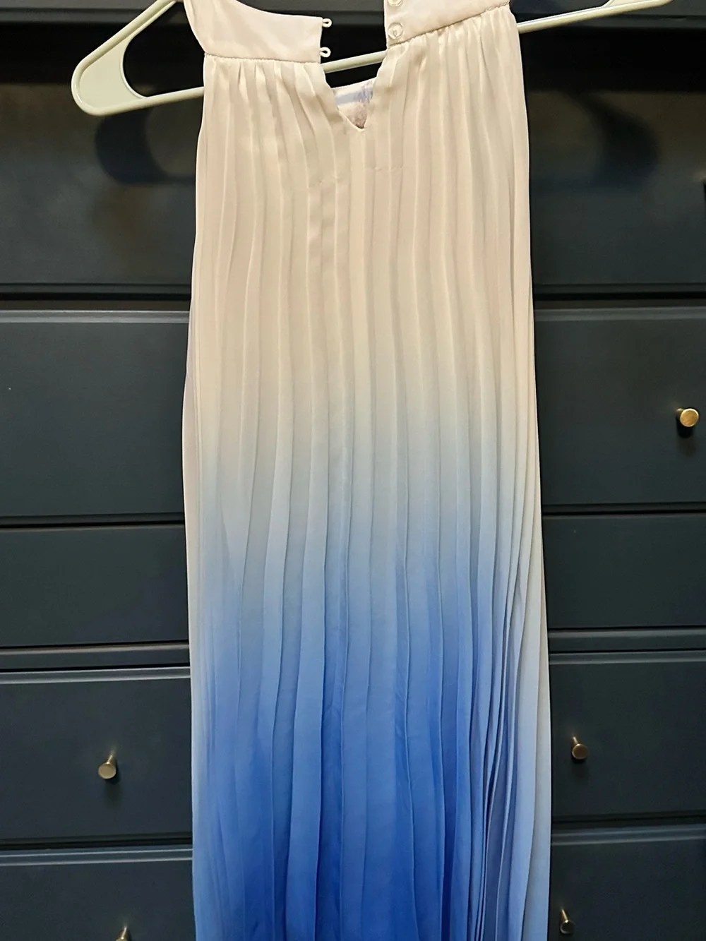 Rare Editions Blue and White Pleated Ombre Midi Dress
